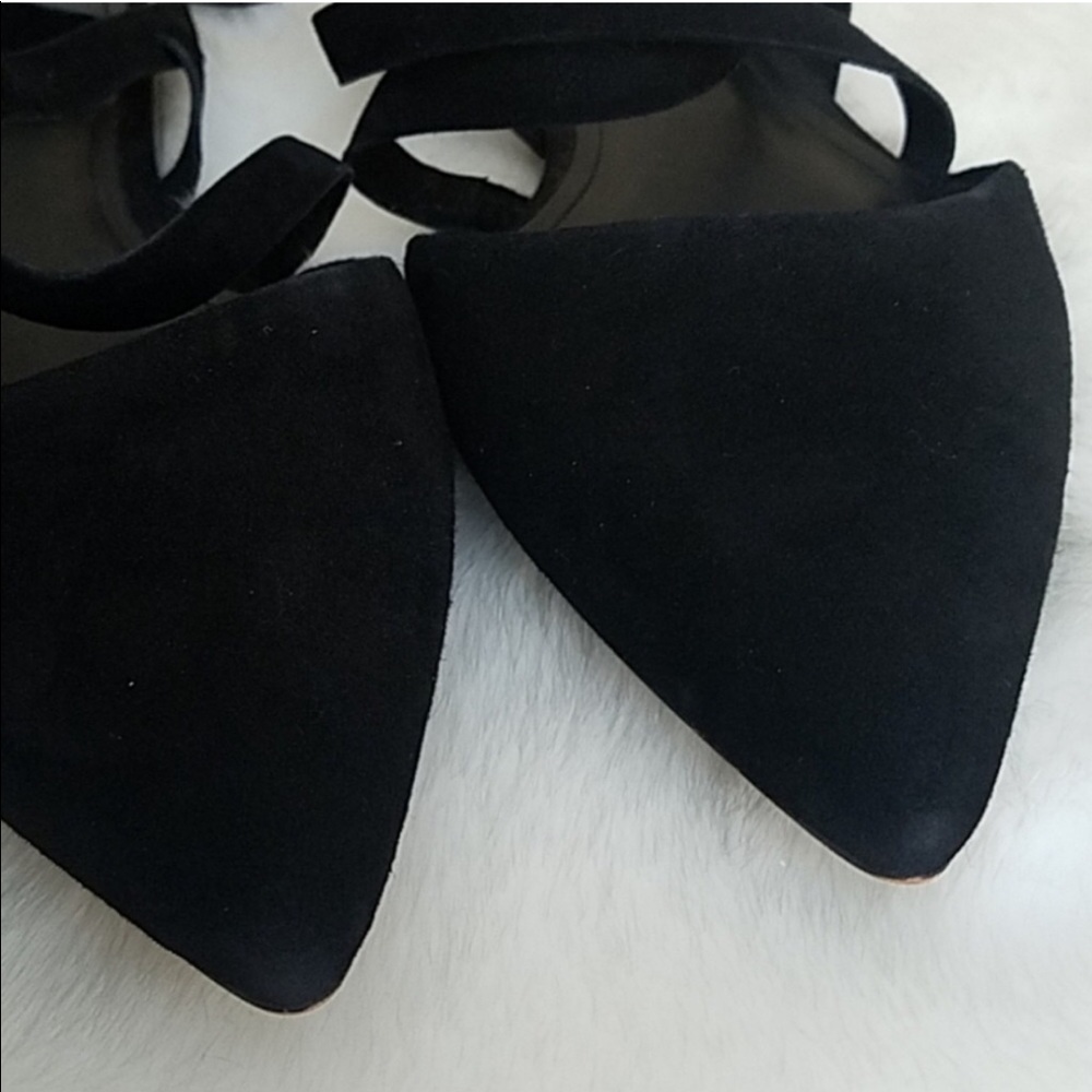 BCBGeneration! Black Suede Strappy Tie Up Flats Shoes - Picture 5 of 8